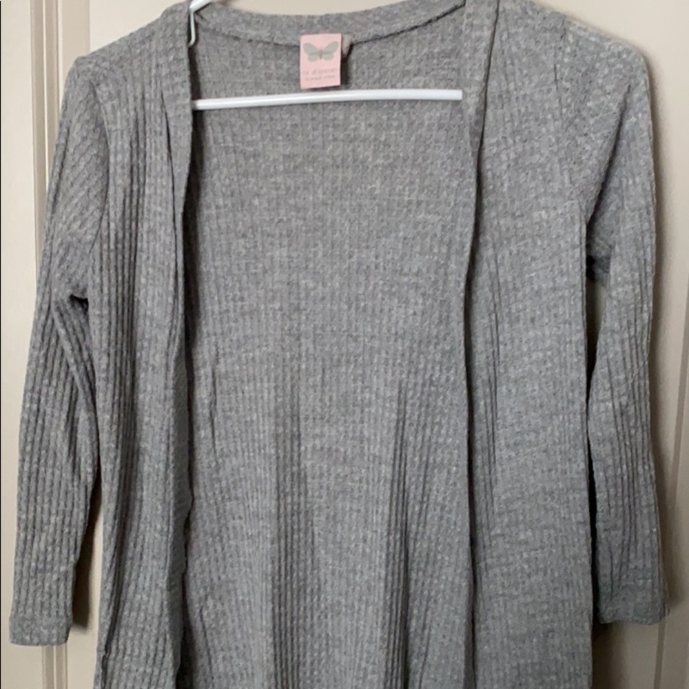 Gray Waffle Knit Lightweight Sweater Girls Small